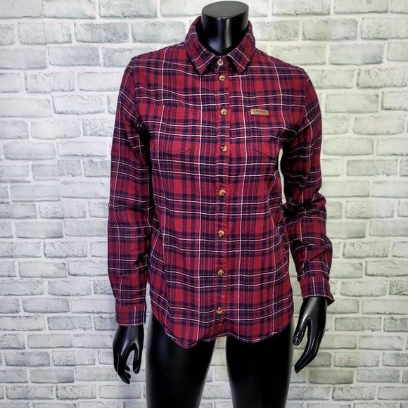 Indian Motorcycles Womens S Red Plaid Shirt with Embroidered Logo Back Roll Tab - Picture 2 of 13